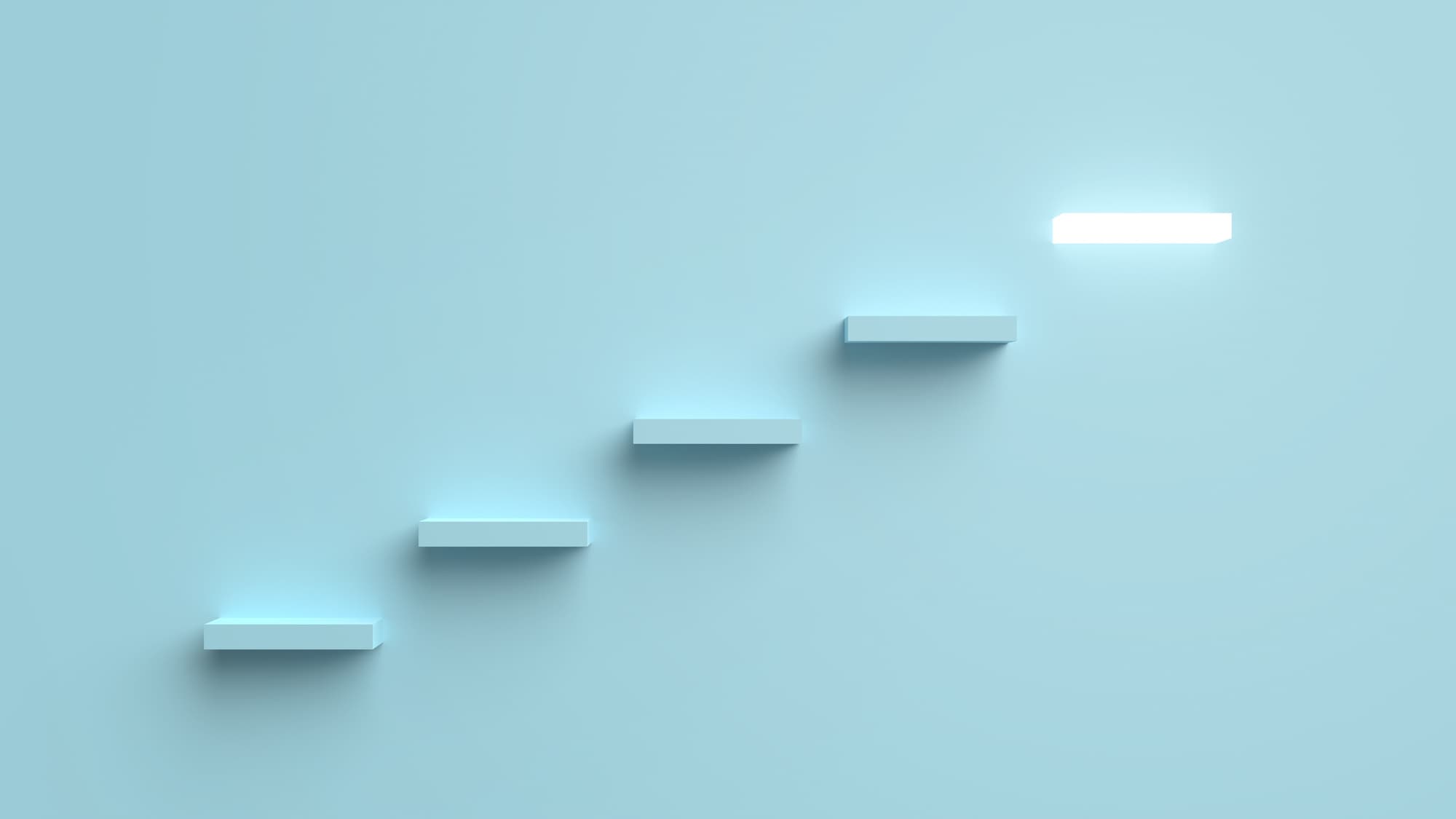 Floating steps rising toward a glowing top step